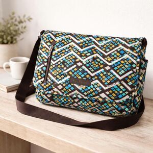 Vera Bradley Rain Forest Laptop Messenger Bag: Quilted Crossbody Travel Bag